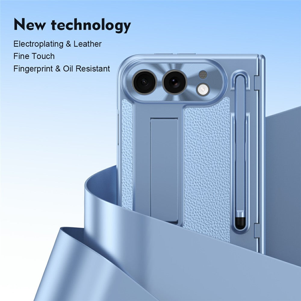 For iPhone Fold Case Kickstand Leather PC Phone Cover with Tempered Glass Film with Stylus