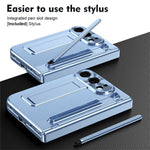 For iPhone Fold Case Kickstand Leather PC Phone Cover with Tempered Glass Film with Stylus
