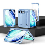 For iPhone Fold Case Kickstand Leather PC Phone Cover with Tempered Glass Film with Stylus