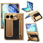 For iPhone Fold Case Kickstand Leather PC Phone Cover with Tempered Glass Film with Stylus