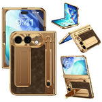 For iPhone Fold Case Kickstand Leather PC Phone Cover with Tempered Glass Film with Stylus