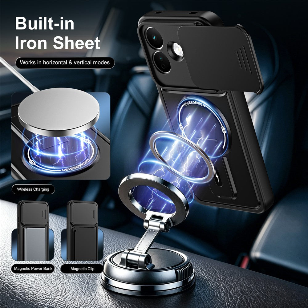 Phone Case with Slide Camera Cover for Xiaomi Redmi Note 17 4G (Global) / Note 17 (India / China) 5G / Note 17 5G (Global) , Kickstand Shockproof PC + TPU Matte Finish Shell