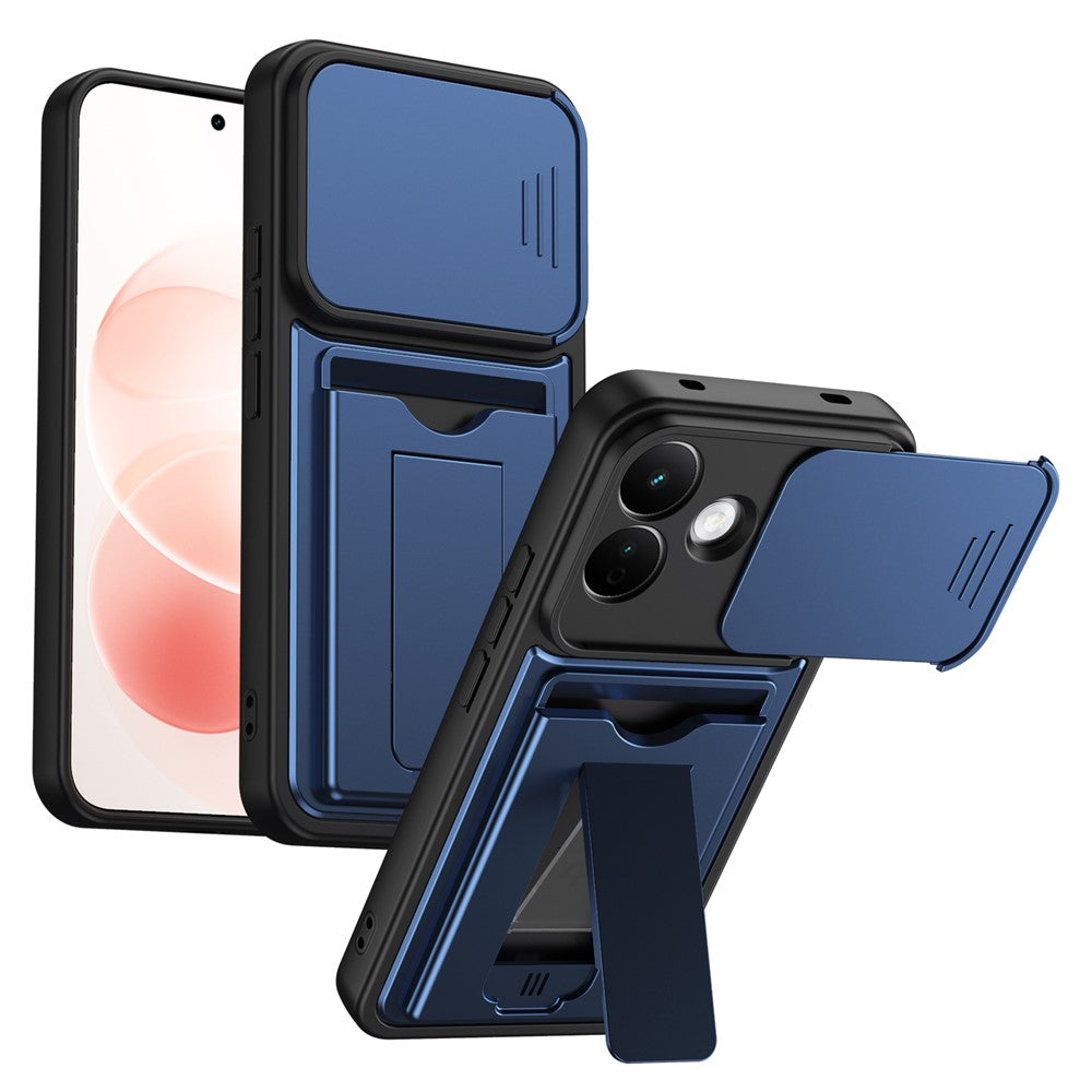Phone Case for Xiaomi Redmi Note 17 4G (Global) / Note 17 (India / China) 5G / Note 17 5G (Global) , Lens Protection Kickstand PC + TPU Back Cover with Card Holder