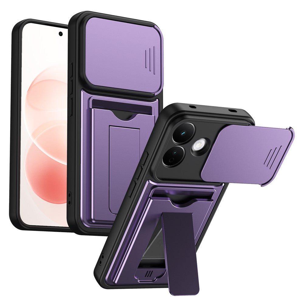 Phone Case for Xiaomi Redmi Note 17 4G (Global) / Note 17 (India / China) 5G / Note 17 5G (Global) , Lens Protection Kickstand PC + TPU Back Cover with Card Holder