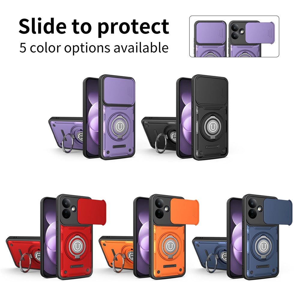 Phone Case with Slide Camera Cover for Xiaomi Redmi Note 17 4G (Global) / Note 17 (India / China) 5G / Note 17 5G (Global) , Ring Kickstand PC + TPU Back Shell