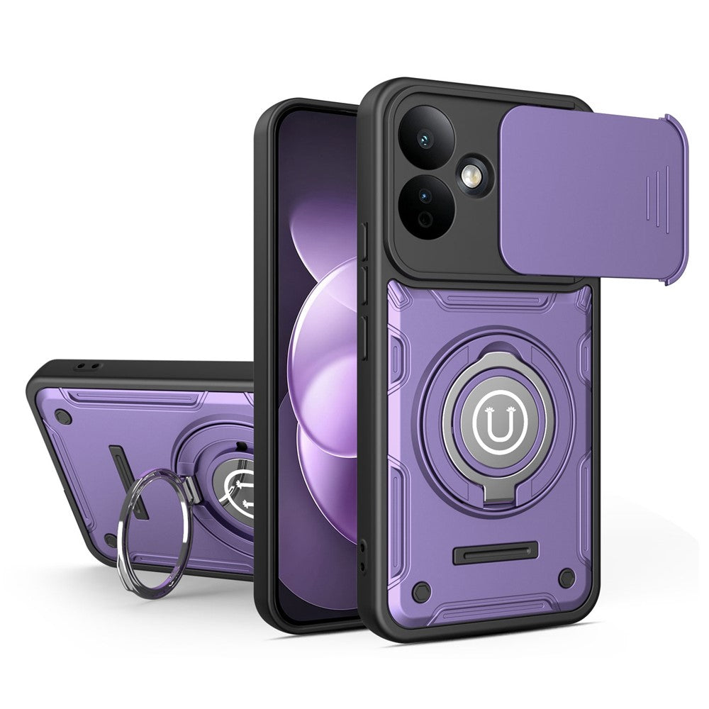 Phone Case with Slide Camera Cover for Xiaomi Redmi Note 17 4G (Global) / Note 17 (India / China) 5G / Note 17 5G (Global) , Ring Kickstand PC + TPU Back Shell