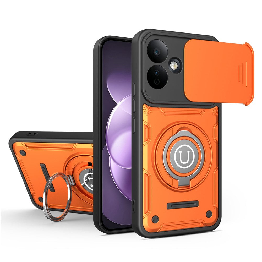 Phone Case with Slide Camera Cover for Xiaomi Redmi Note 17 4G (Global) / Note 17 (India / China) 5G / Note 17 5G (Global) , Ring Kickstand PC + TPU Back Shell