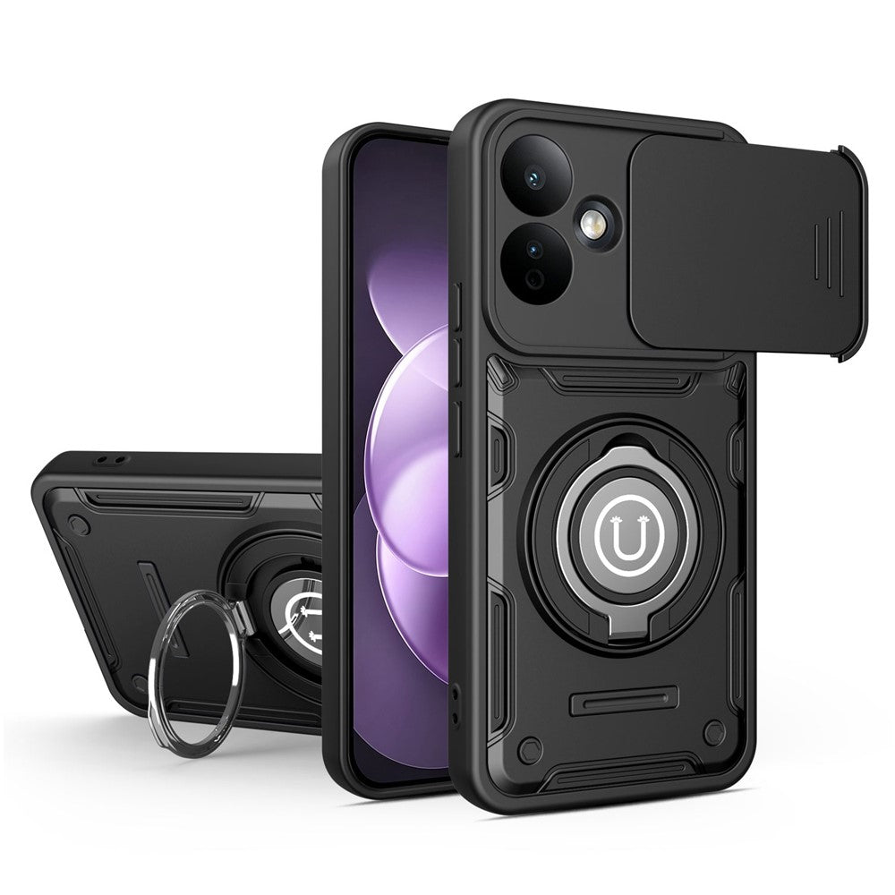 Phone Case with Slide Camera Cover for Xiaomi Redmi Note 17 4G (Global) / Note 17 (India / China) 5G / Note 17 5G (Global) , Ring Kickstand PC + TPU Back Shell