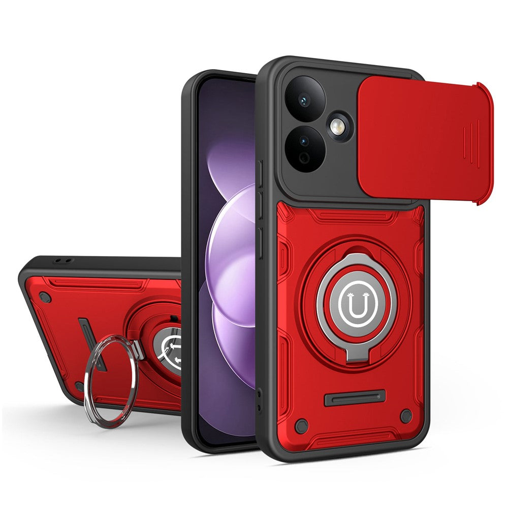Phone Case with Slide Camera Cover for Xiaomi Redmi Note 17 4G (Global) / Note 17 (India / China) 5G / Note 17 5G (Global) , Ring Kickstand PC + TPU Back Shell