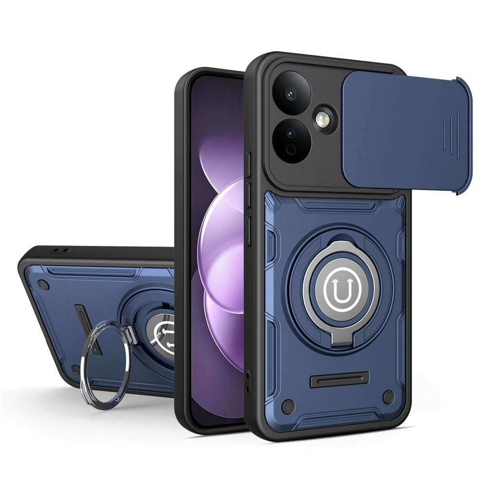 Phone Case with Slide Camera Cover for Xiaomi Redmi Note 17 4G (Global) / Note 17 (India / China) 5G / Note 17 5G (Global) , Ring Kickstand PC + TPU Back Shell