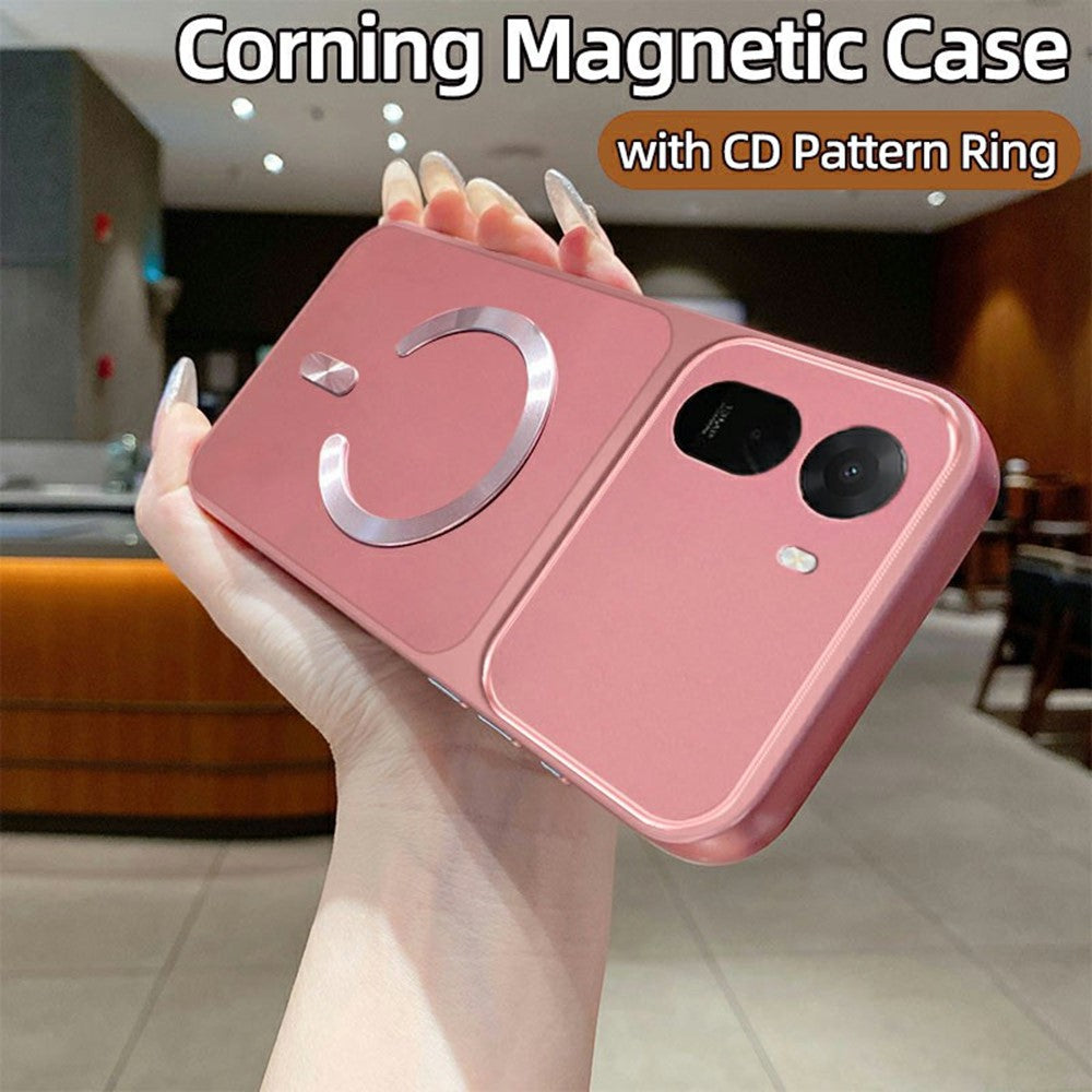 Magnetic Case For Xiaomi Redmi A7 Pro 5G  /  A7 Pro 4G (171.56mm)  /  Poco C85x 5G  /  C81 4G C-Shaped CD Pattern Ring with Tail Metallic Painted TPU Phone Back Cover