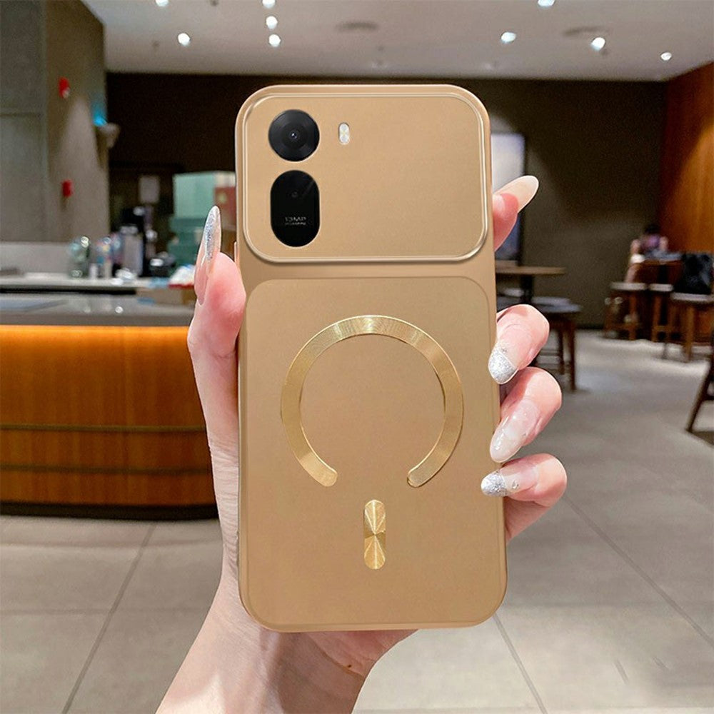 Magnetic Case For Xiaomi Redmi A7 Pro 5G  /  A7 Pro 4G (171.56mm)  /  Poco C85x 5G  /  C81 4G C-Shaped CD Pattern Ring with Tail Metallic Painted TPU Phone Back Cover