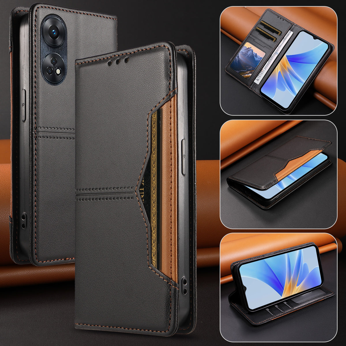 For Oppo A17k 4G / Oppo A17 4G Wallet Case External Card Slot Magnetic Closing Leather Phone Cover