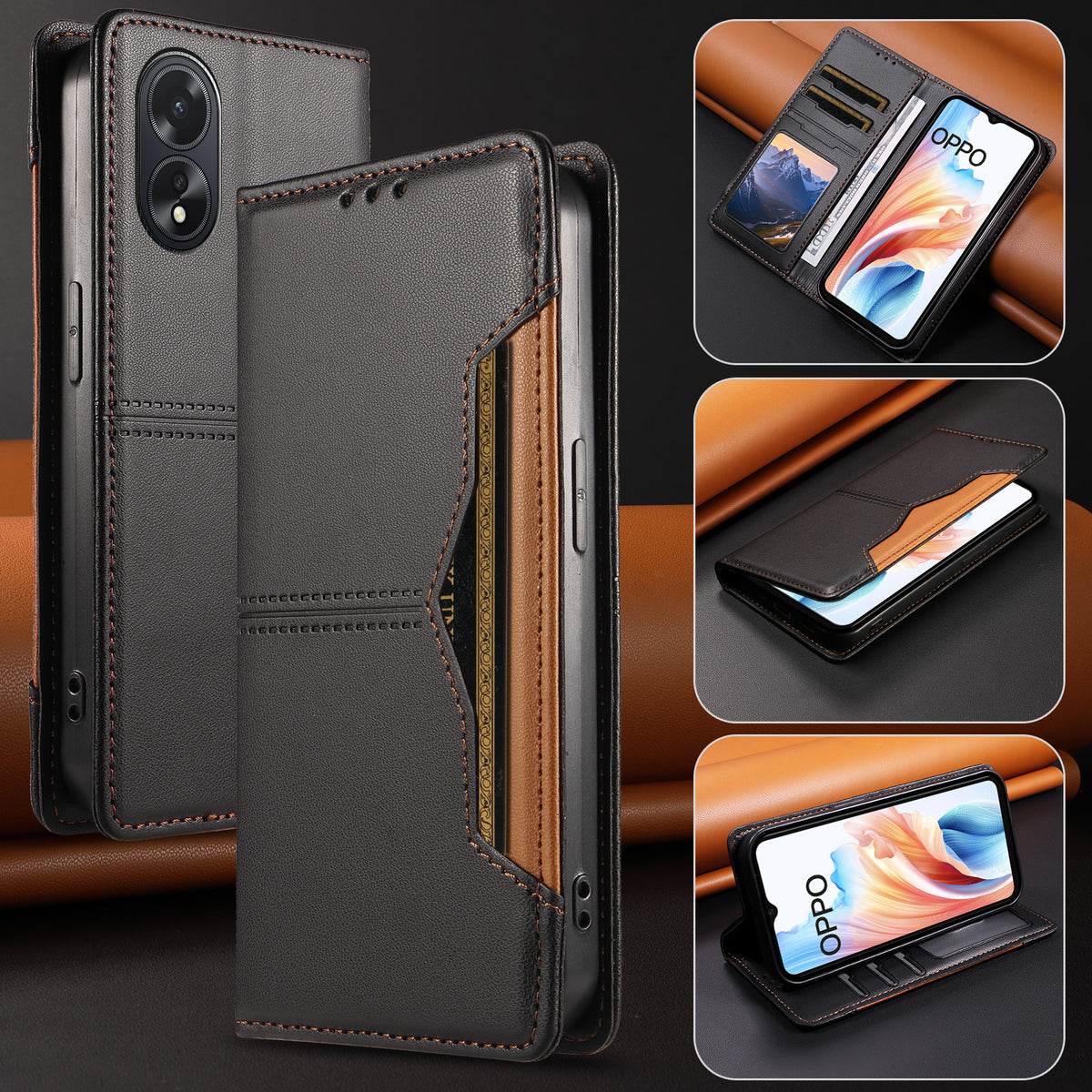 For Oppo A18 4G / Oppo A38 4G Wallet Case External Card Slot Magnetic Closing Leather Phone Cover