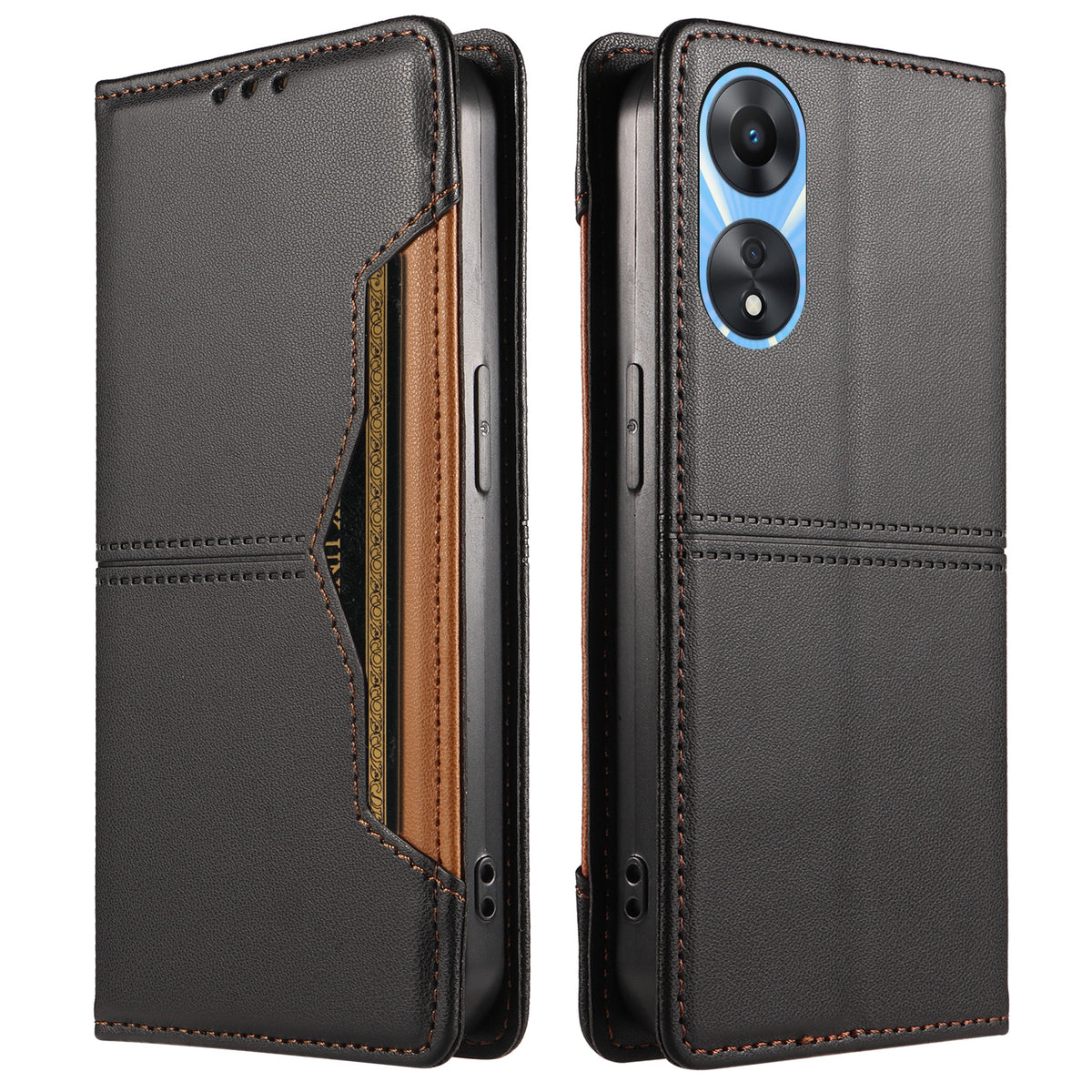 Oppo A58x 5G / Oppo A78 5G / Oppo A1x 5G / Oppo A2x 5G / Oppo A58 5G Plånboksfodral Extern kortplats Magnetisk stängning Lädermobilskal