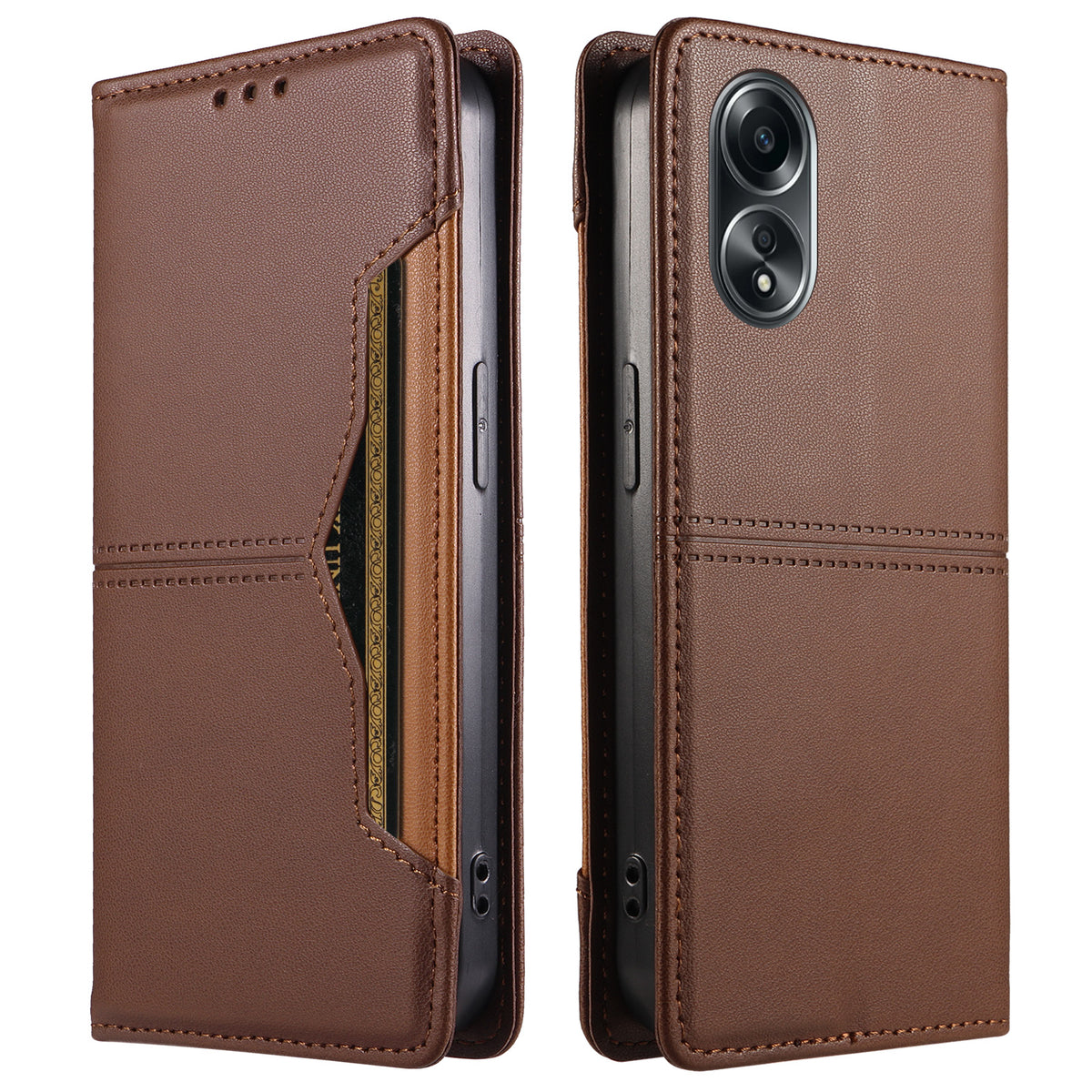 Oppo A58 4G pung-etui i læder med ekstern kortlomme og magnetisk lukning