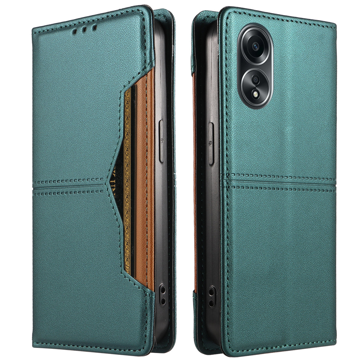 Oppo A58 4G pung-etui i læder med ekstern kortlomme og magnetisk lukning