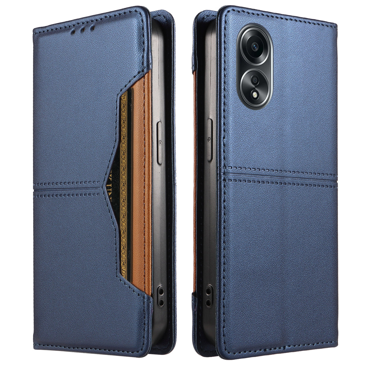 Oppo A58 4G pung-etui i læder med ekstern kortlomme og magnetisk lukning