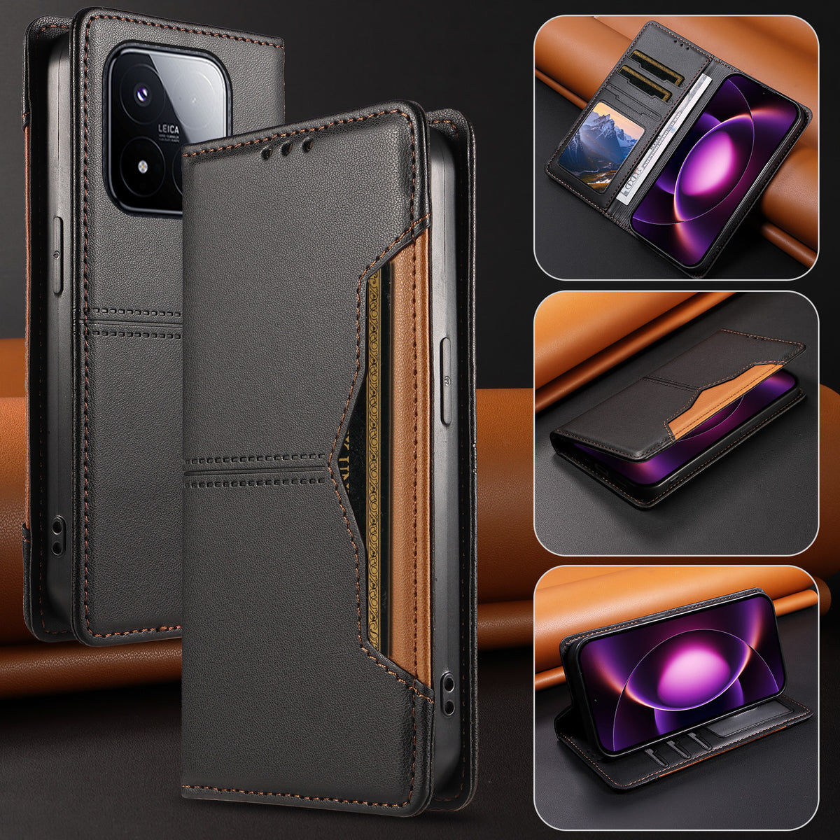For Xiaomi 17 Max Wallet Case External Card Slot Magnetic Closing Leather Phone Cover