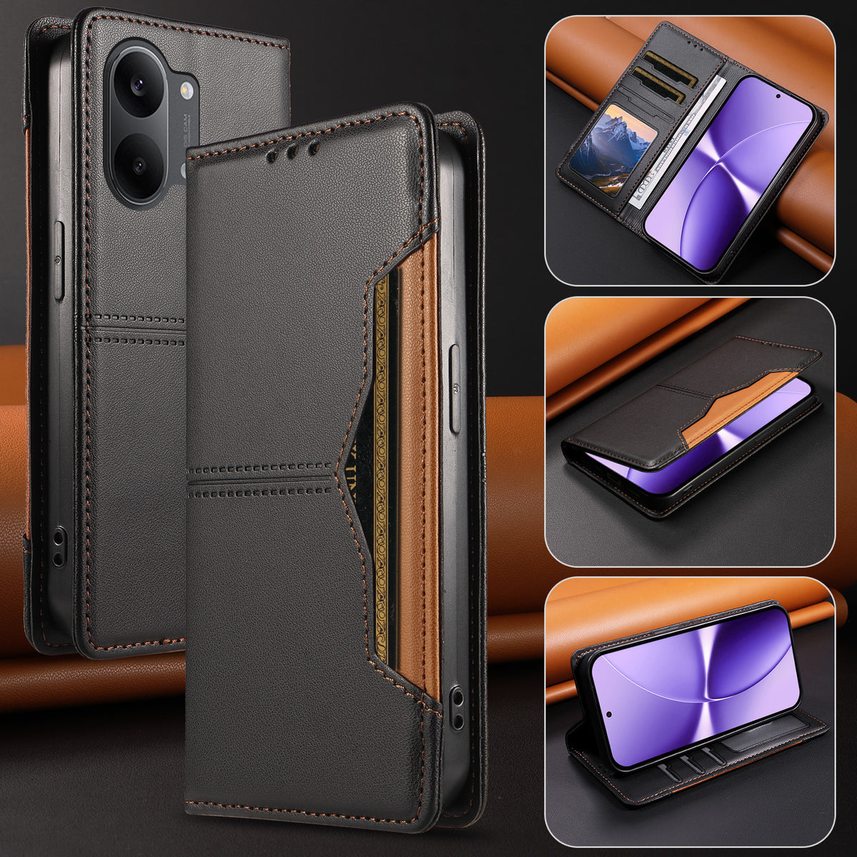Xiaomi Poco X8 Pro Max 5G / Xiaomi Redmi Turbo 5 Max 5G Plånboksfodral Externt kortfack Magnetiskt stängande Lädermobilskal