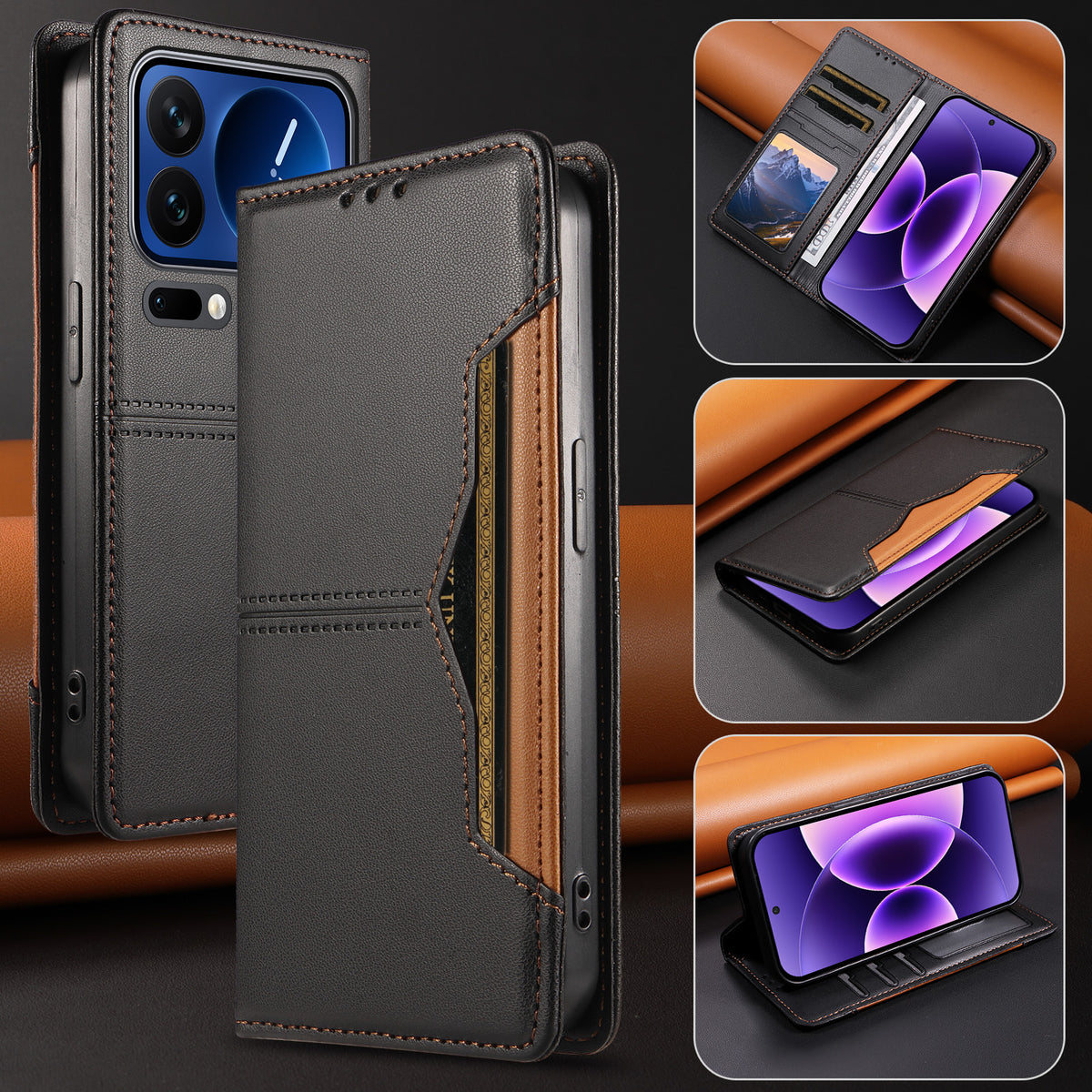 For Xiaomi 17 Pro Wallet Case External Card Slot Magnetic Closing Leather Phone Cover