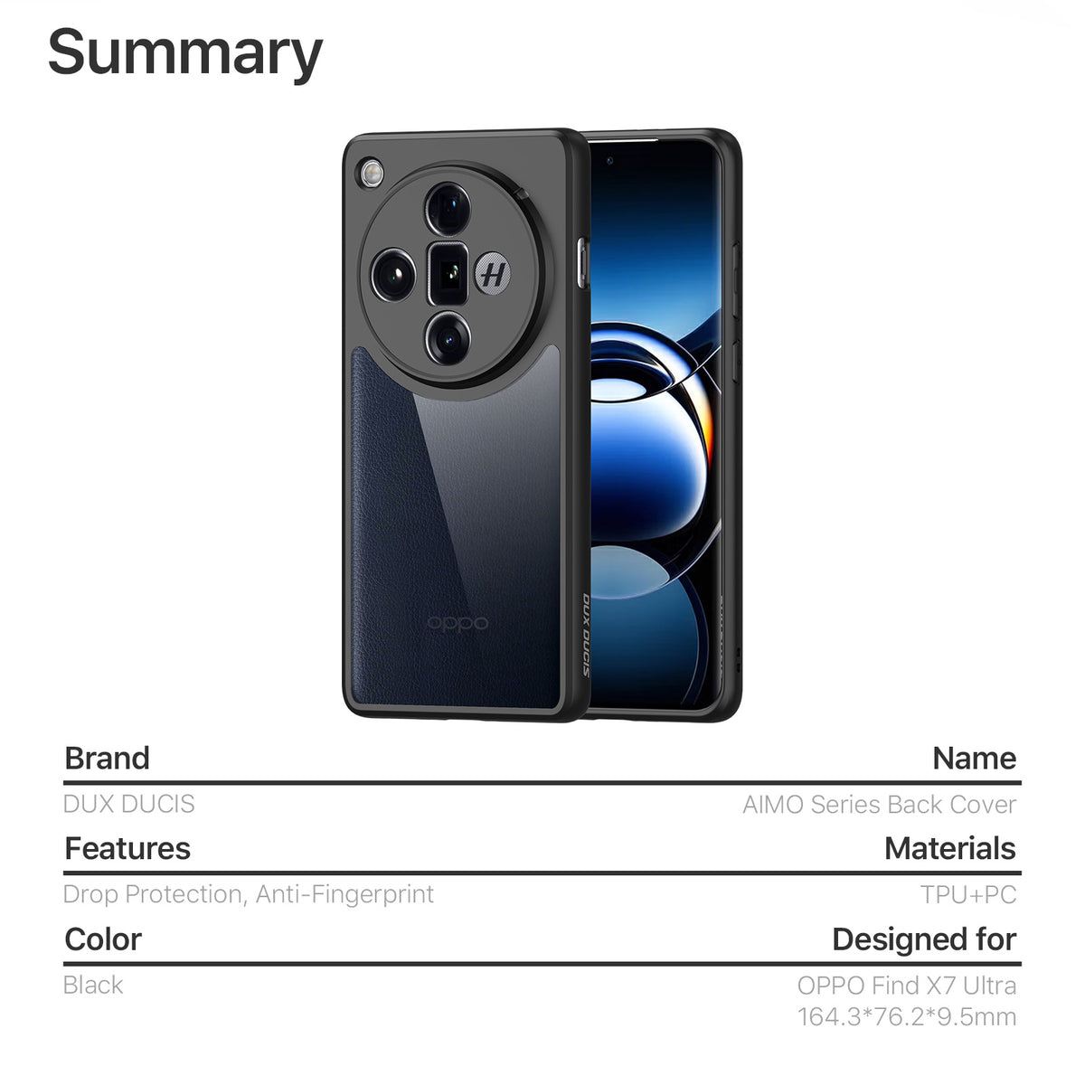 DUX DUCIS for Oppo Find X7 Ultra Aimo Series PC + TPU Clear Back Phone Cover (REACH Certification)