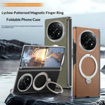 For Oppo Find N5 5G Case Magnetic Rotatable Kickstand Lychee-textured Hinge Protection Phone Cover