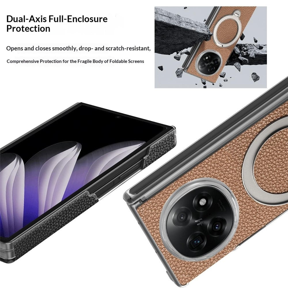 For Oppo Find N5 5G Case Magnetic Rotatable Kickstand Lychee-textured Hinge Protection Phone Cover