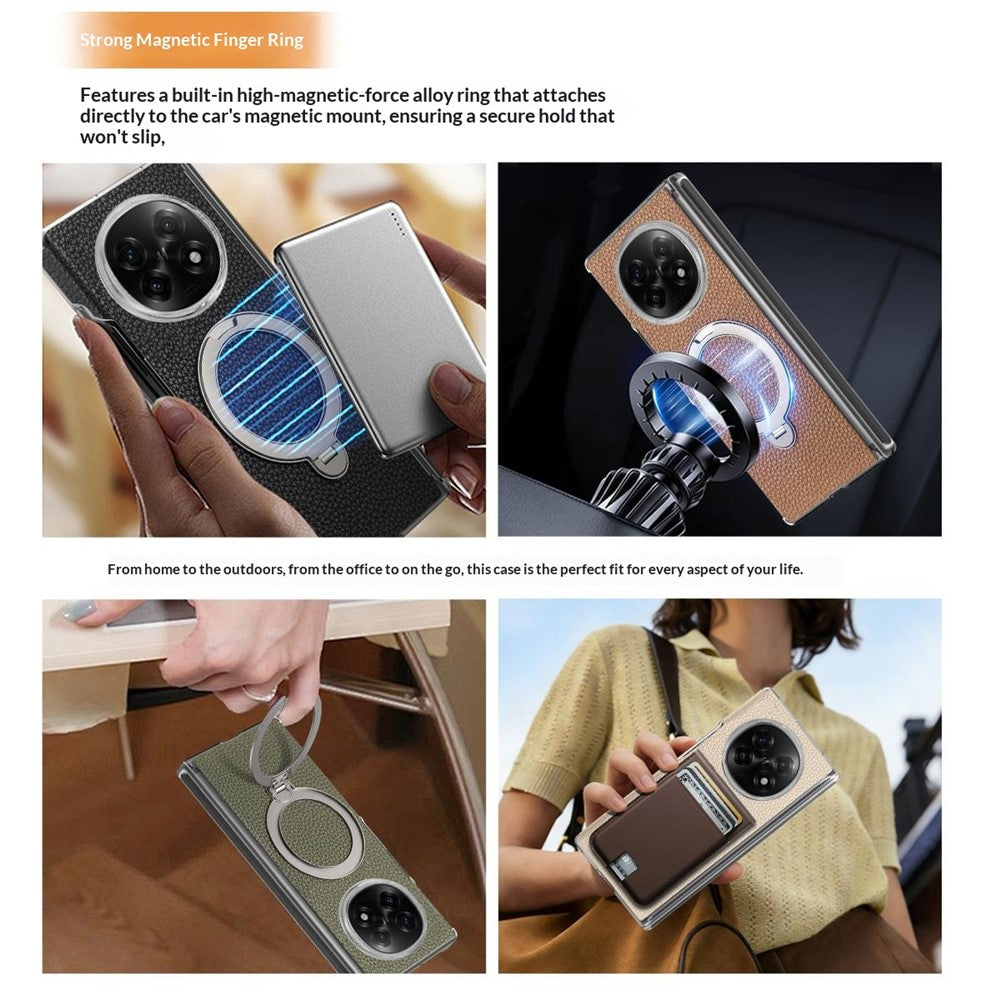 For Oppo Find N5 5G Case Magnetic Rotatable Kickstand Lychee-textured Hinge Protection Phone Cover