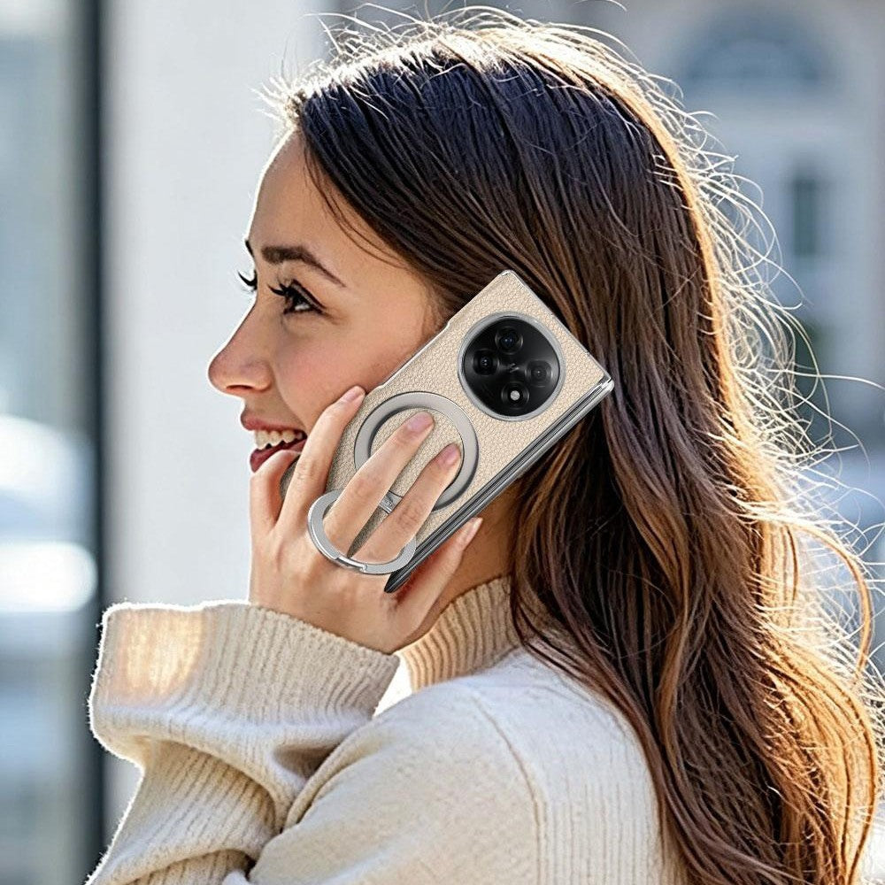 For Oppo Find N5 5G Case Magnetic Rotatable Kickstand Lychee-textured Hinge Protection Phone Cover