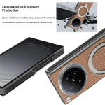 For Oppo Find N6 5G Case Magnetic Rotatable Kickstand Lychee-textured Hinge Protection Phone Cover