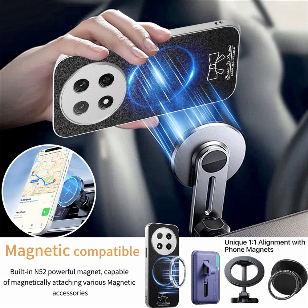 DREAM IS POSSIBLE FASHION STUDIO Bow Magnetic Case YSK-01 Phone Case for Honor X60 Pro 5G  /  X9c 5G  /  Magic7 Lite 5G Woven Texture N52 Magnet Dual-Layer Shockproof Raised Lips Cover
