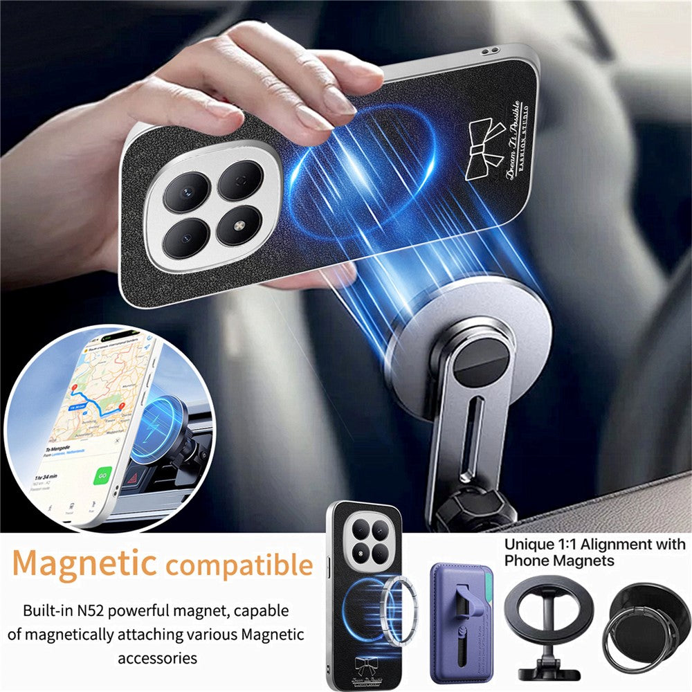For Xiaomi Redmi Note 15 5G (Global) / Poco M8 5G Magnetic Case Bow Pattern PU Leather + TPU + PC Shockproof Phone Cover