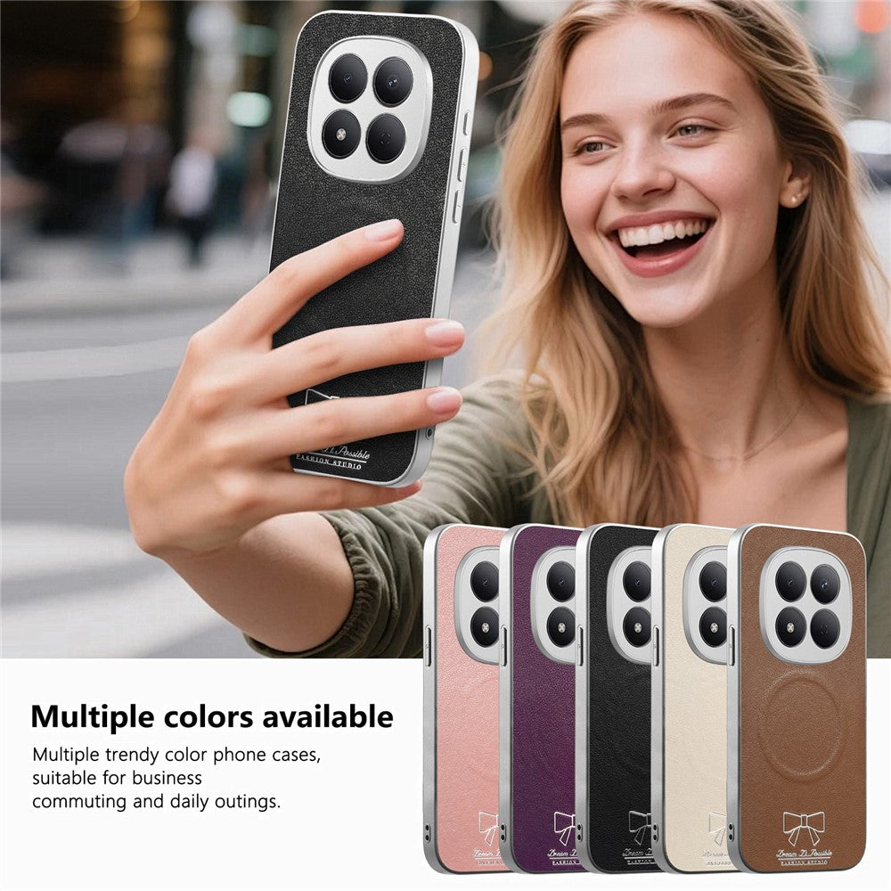 For Xiaomi Redmi Note 15 5G (Global) / Poco M8 5G Magnetic Case Bow Pattern PU Leather + TPU + PC Shockproof Phone Cover