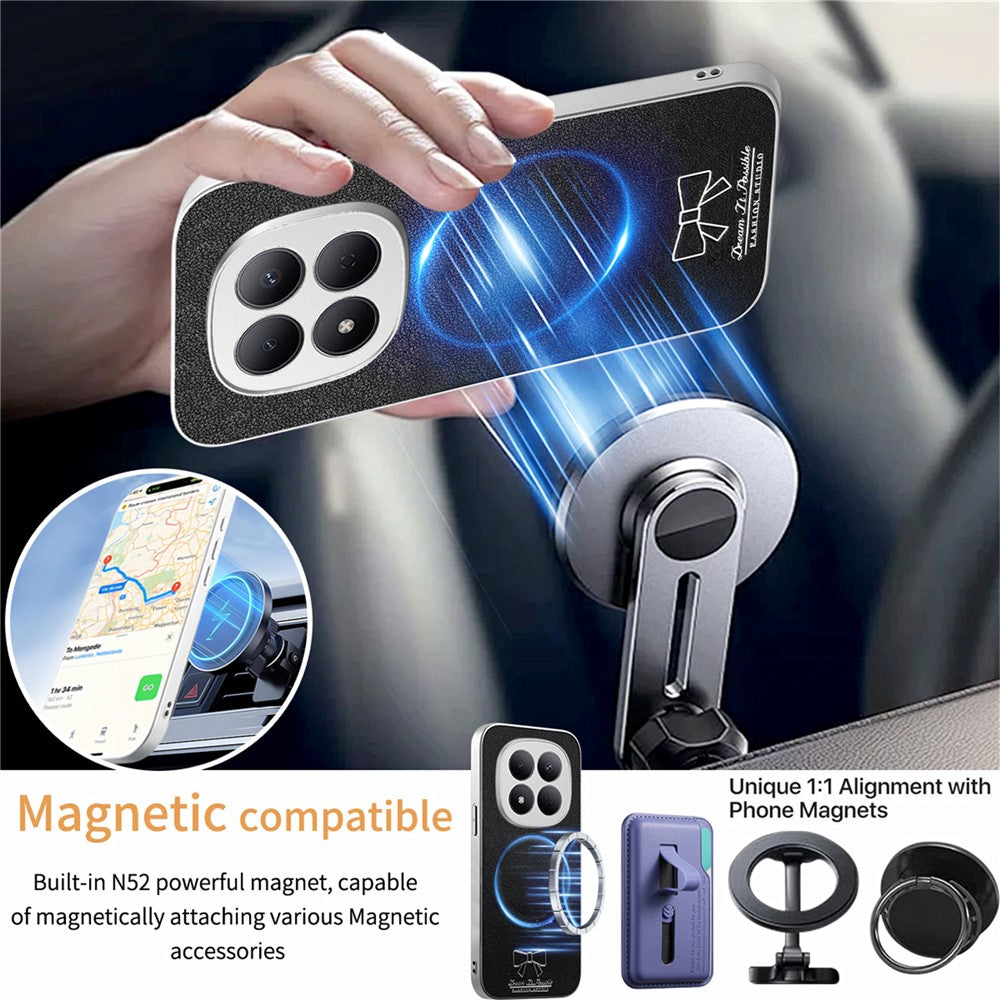 For Xiaomi Redmi Note 15 Pro+ 5G (Global) / Poco M8 Pro 5G Magnetic Case Bow Pattern PU Leather + TPU + PC Shockproof Phone Cover