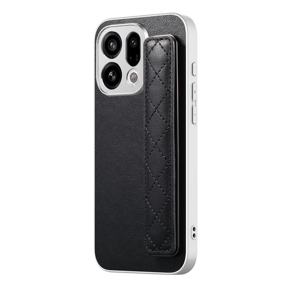 For Oppo Find X9 5G Case PU Leather Coated PC + TPU Protective Phone Cover with Quilted Wrist Strap