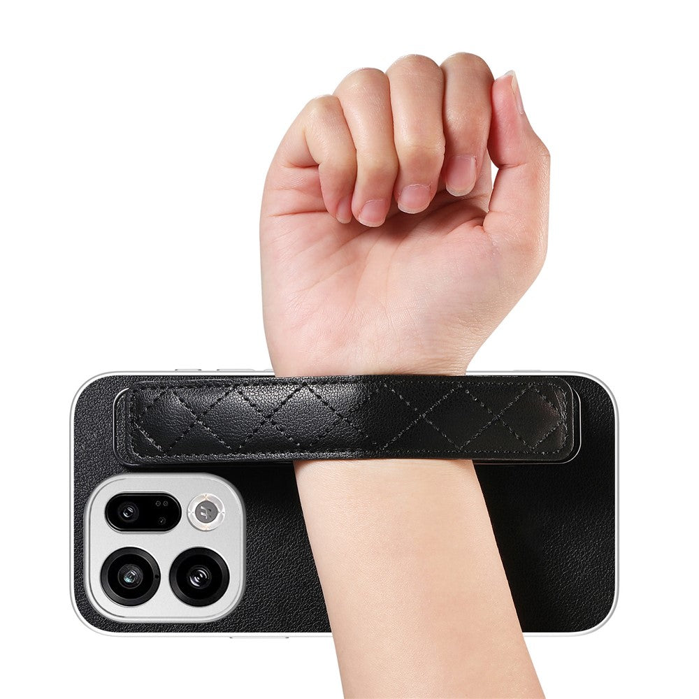 For Oppo Find X9 5G Case PU Leather Coated PC + TPU Protective Phone Cover with Quilted Wrist Strap