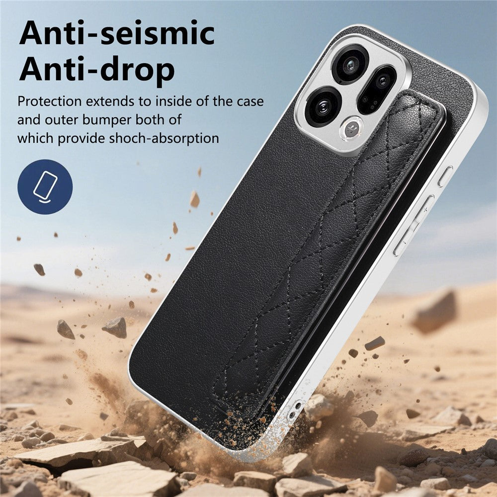 For Oppo Find X9 5G Case PU Leather Coated PC + TPU Protective Phone Cover with Quilted Wrist Strap