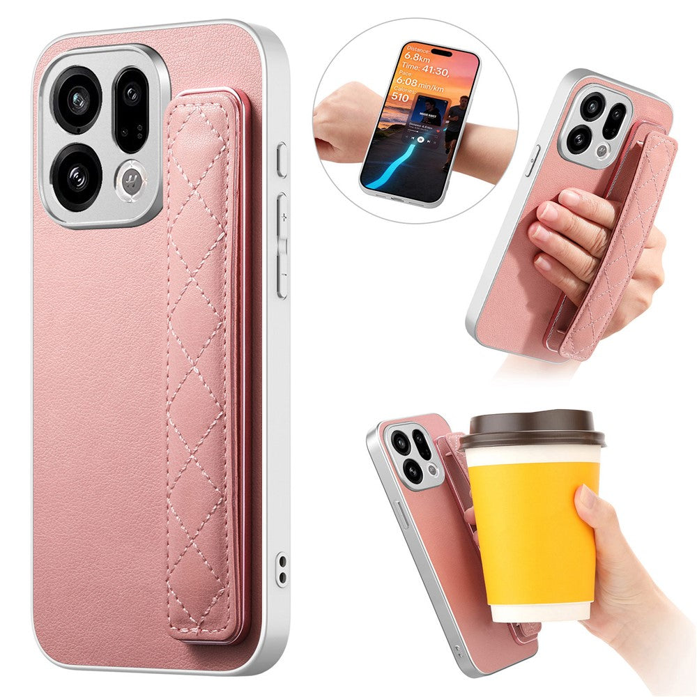 For Oppo Find X9 5G Case PU Leather Coated PC + TPU Protective Phone Cover with Quilted Wrist Strap
