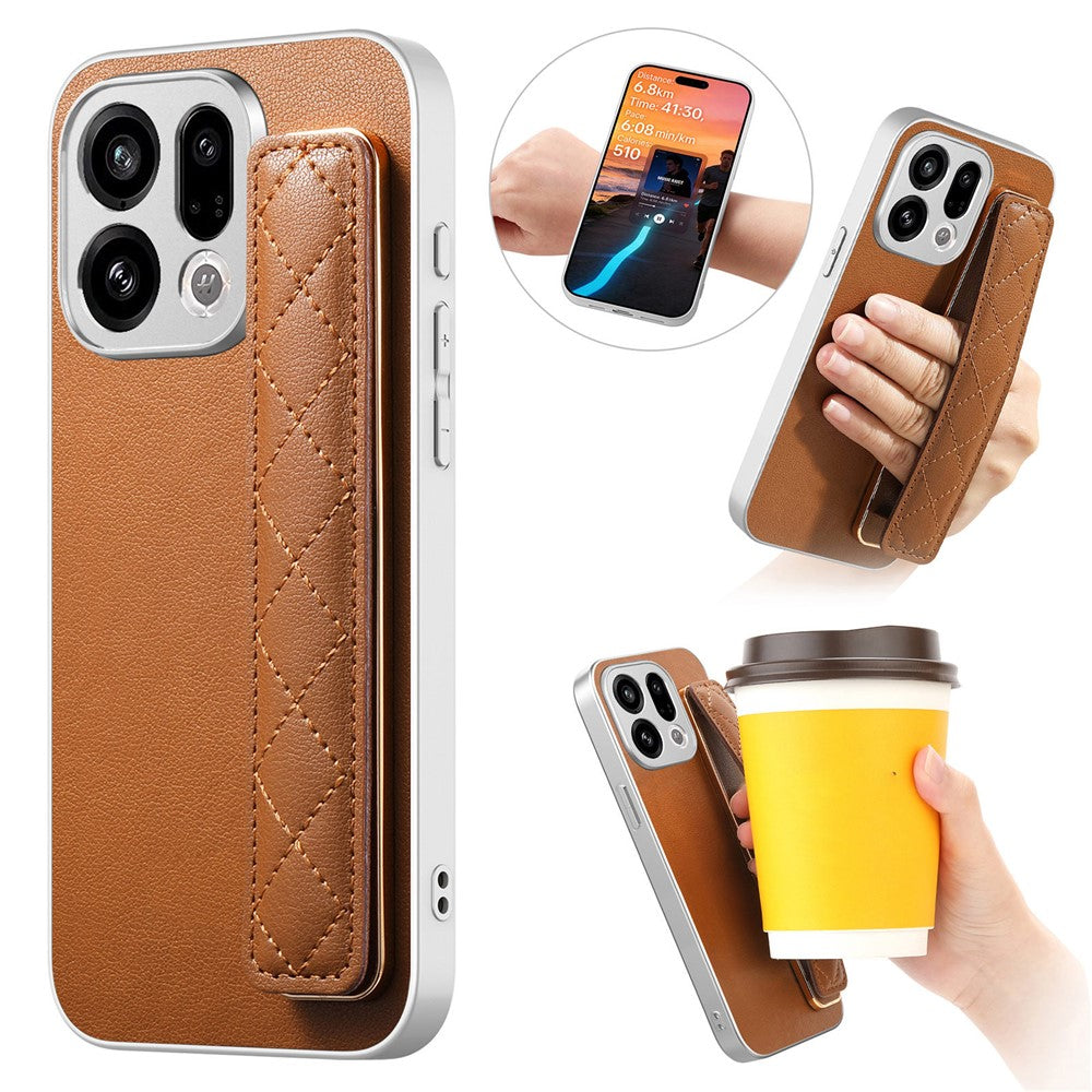 For Oppo Find X9 5G Case PU Leather Coated PC + TPU Protective Phone Cover with Quilted Wrist Strap