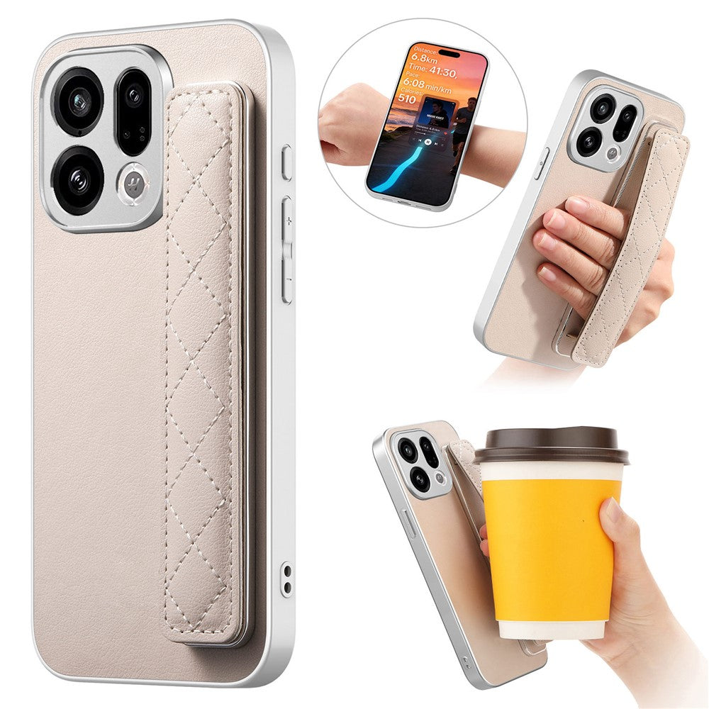 For Oppo Find X9 5G Case PU Leather Coated PC + TPU Protective Phone Cover with Quilted Wrist Strap