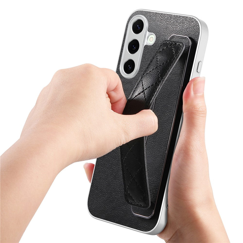 Samsung Galaxy S26+ skal i PU-läder med PC + TPU och skyddande mobilskal med vadderat handledsrem