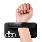 For Samsung Galaxy S25+ Case PU Leather Coated PC + TPU Protective Phone Cover with Quilted Wrist Strap