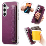 For Samsung Galaxy S25+ Case PU Leather Coated PC + TPU Protective Phone Cover with Quilted Wrist Strap