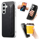 For Samsung Galaxy S24 Case PU Leather Coated PC + TPU Protective Phone Cover with Quilted Wrist Strap