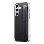 For Samsung Galaxy S24 Case PU Leather Coated PC + TPU Protective Phone Cover with Quilted Wrist Strap