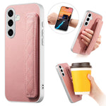 For Samsung Galaxy S24 Case PU Leather Coated PC + TPU Protective Phone Cover with Quilted Wrist Strap