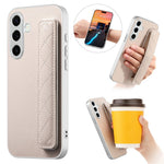 For Samsung Galaxy S24 Case PU Leather Coated PC + TPU Protective Phone Cover with Quilted Wrist Strap
