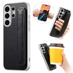 For Samsung Galaxy S24 Ultra Case PU Leather Coated PC + TPU Protective Phone Cover with Quilted Wrist Strap