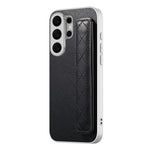 For Samsung Galaxy S24 Ultra Case PU Leather Coated PC + TPU Protective Phone Cover with Quilted Wrist Strap